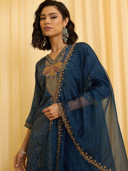 Dhiyona CH Women Ethnic Motifs Printed Regular Thread Work Kurta with Sharara & With Dupatta