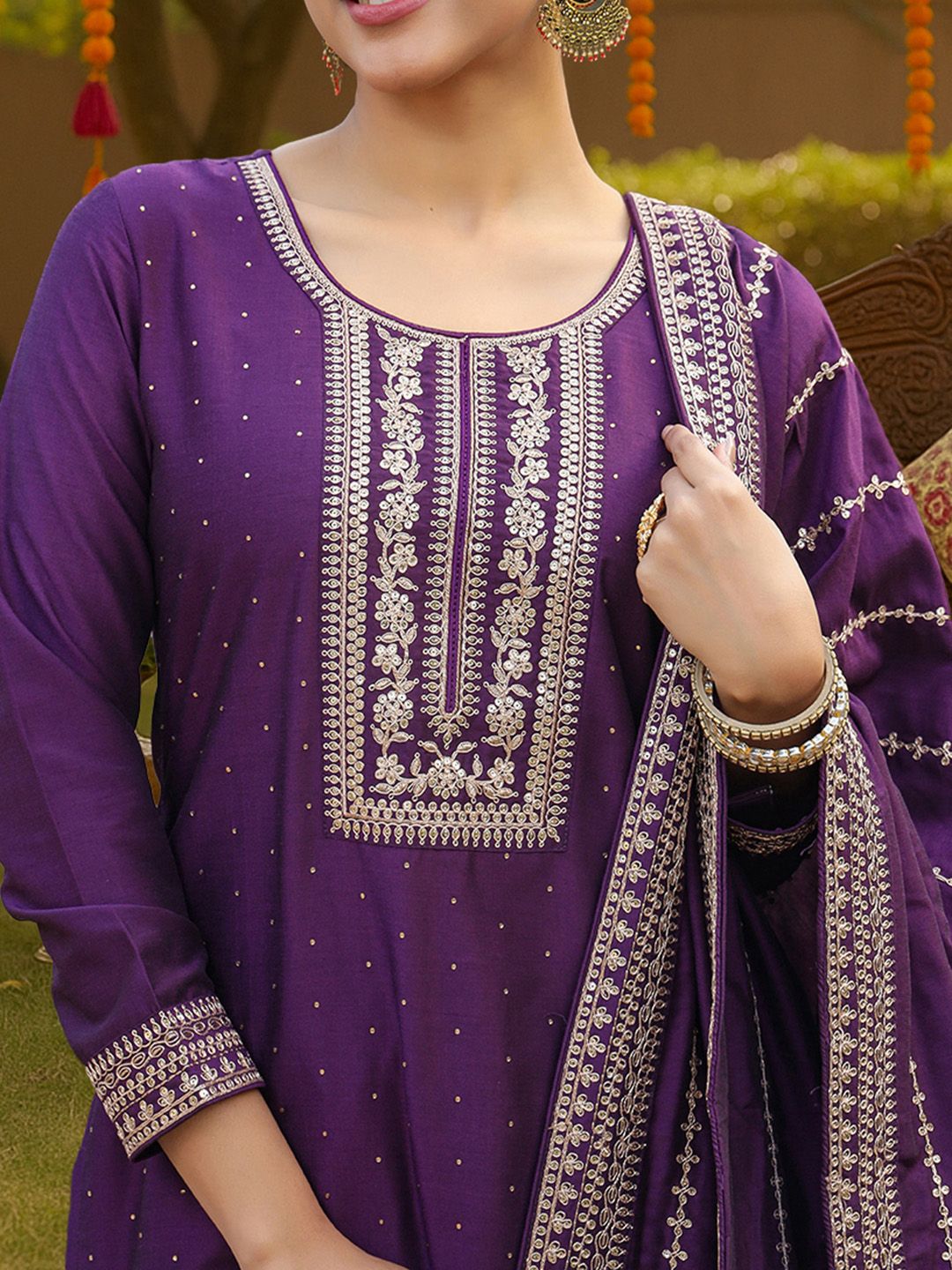 Dhiyona KL Yoke Design Regular Kurta with Palazzos & With Dupatta