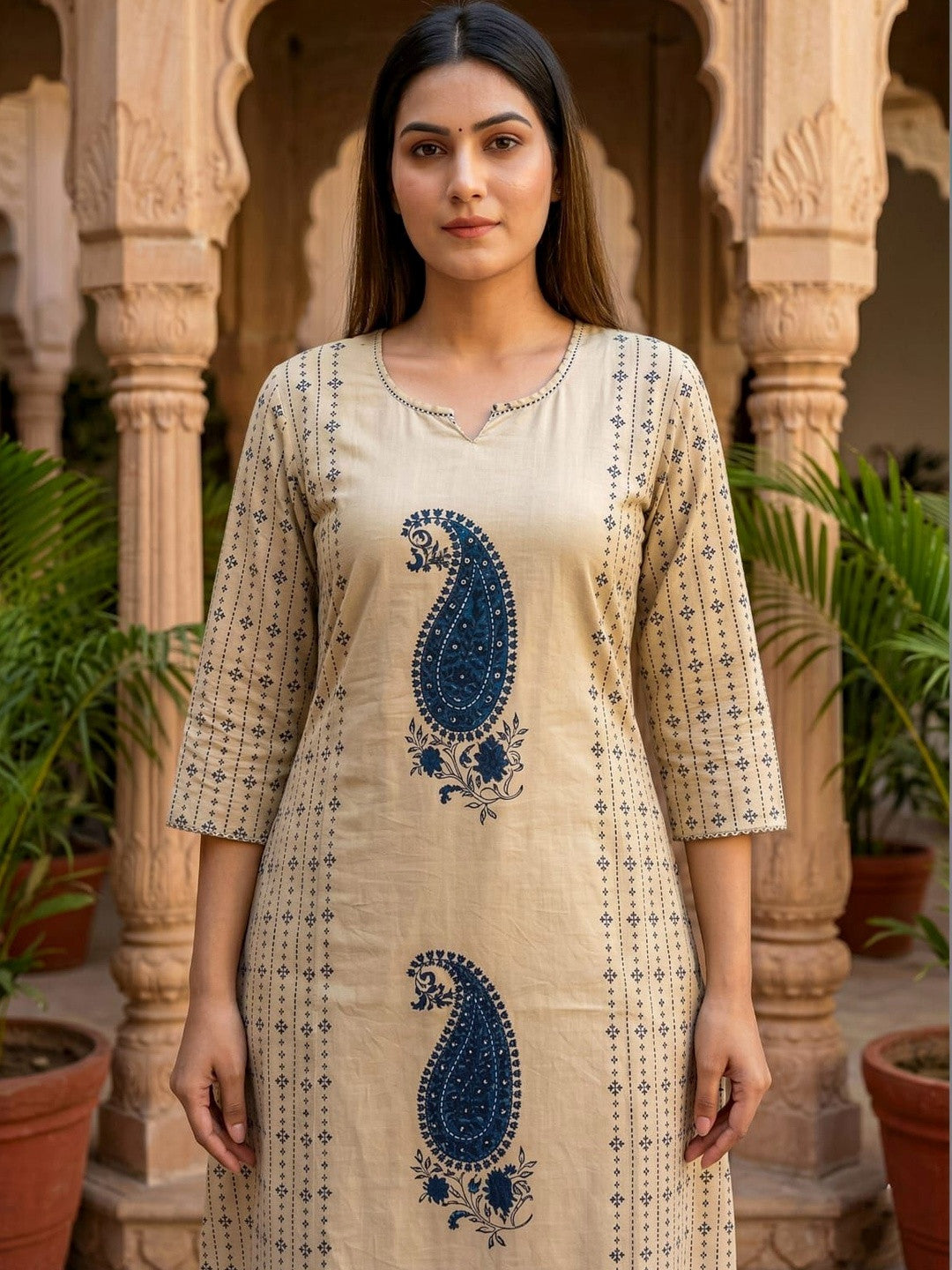 Printed Pure Cotton Round Neck Kurta & Palazzos With Dupatta