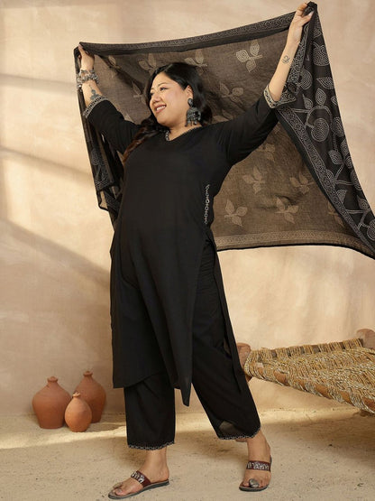 Dhiyona Women's Ethnic Motifs Regular Pure Cotton Kurta with Palazzos & With Dupatta