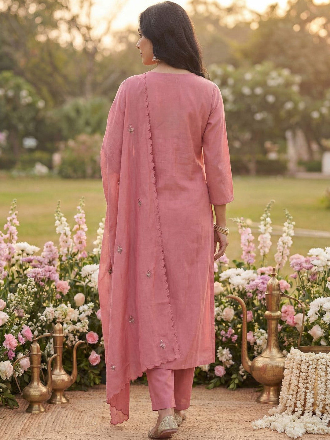 Women Ethnic Motifs Embroidered Regular Thread Work Kurta with Trousers & With Dupatta
