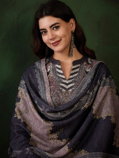 Self-Design Winter Kurta & Trouser With Dupatta