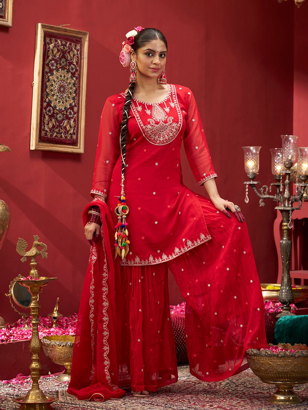 Dhiyona CH Women Ethnic Motifs Embroidered Kurta with Palazzos & Dupatta