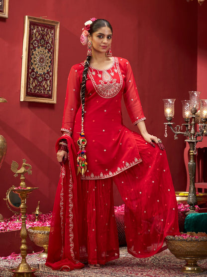 Dhiyona CH Women Ethnic Motifs Embroidered Kurta with Palazzos & Dupatta