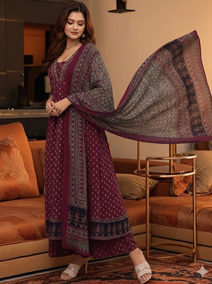 Dhiyona KL Women Ethnic Motifs Printed Regular Kurta with Trousers & With Dupatta