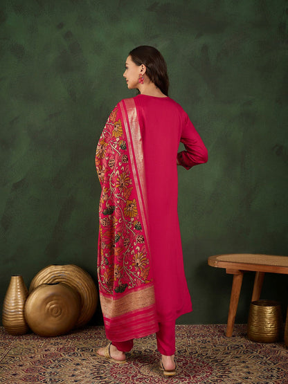 Floral Printed Straight Kurta With Trouser & Dupatta
