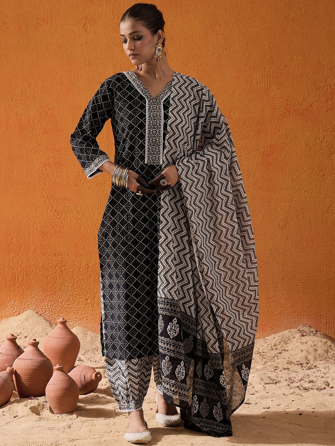 Printed Regular Pure Cotton Kurta with Salwar & Dupatta
