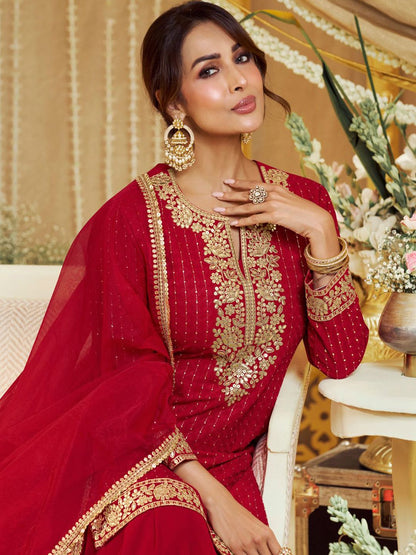 Dhiyona IN Women Ethnic Motifs Embroidered Kurta with Sharara & Dupatta