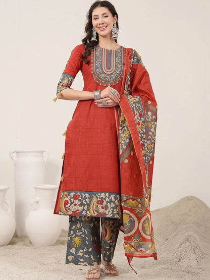 Women Ethnic Motifs Printed Regular Pure Cotton Kurta with Palazzos & With Dupatta