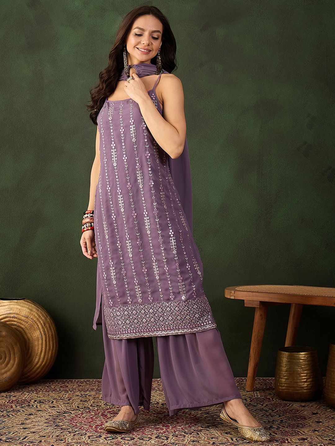 Dhiyona SN Embroidered Kurta, Palazzo With Dupatta