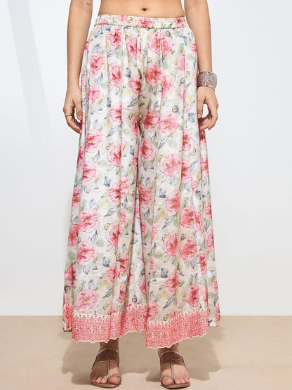 Dhiyona KL Women Floral Printed Regular Thread Work Kurta with Palazzos & With Dupatta