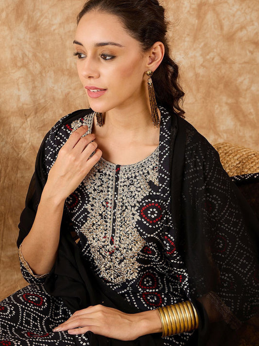 Bandhani Printed Straight Pure Cotton Kurta with Palazzos & Dupatta