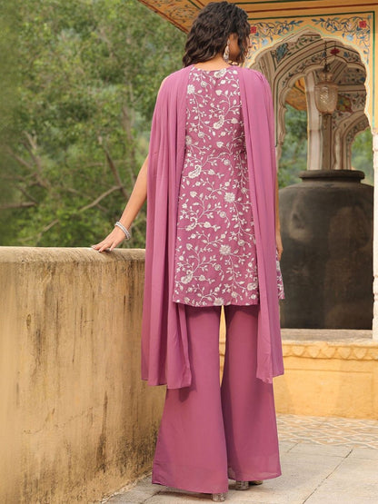 Dhiyona KL Women Ethnic Motifs Embroidered Regular Thread Work Kurti with Sharara & With Dupatta