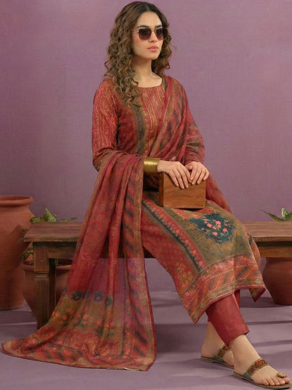 Dhiyona CH Women Ethnic Motifs Printed Regular Kurta with Trousers & With Dupatta