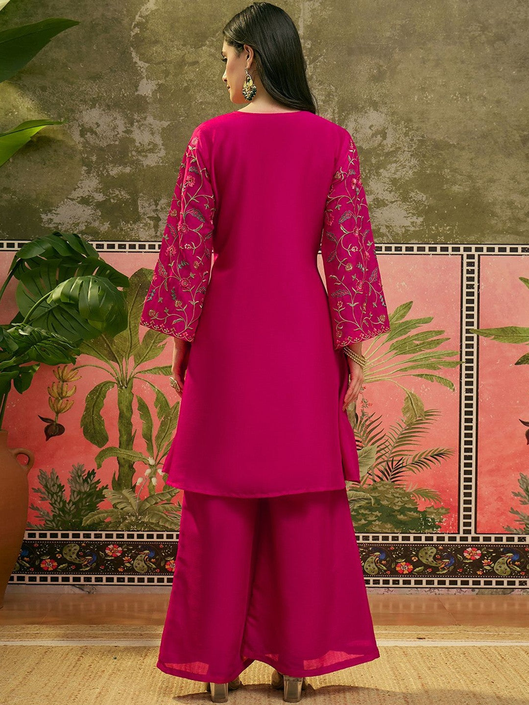 Embroidered V-Neck Kurta & Palazzos