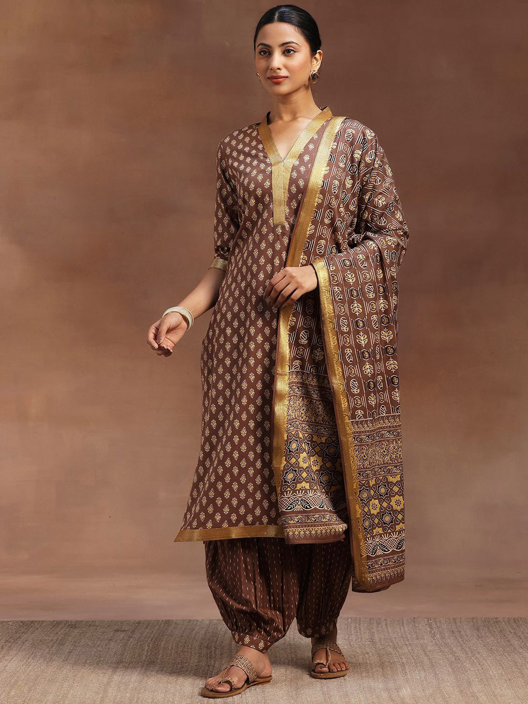Floral Printed Straight Gotta Patti Pure Cotton Kurta with Salwar & Dupatta