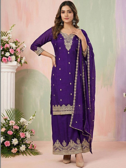 Dhiyona CH Women Floral Embroidered Regular Sequinned Kurta with Palazzos & With Dupatta