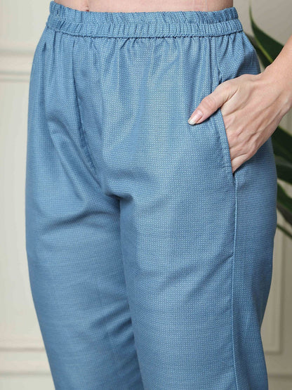 Dhiyona KL Floral Printed V-Neck Straight Kurta With Trousers & Dupatta