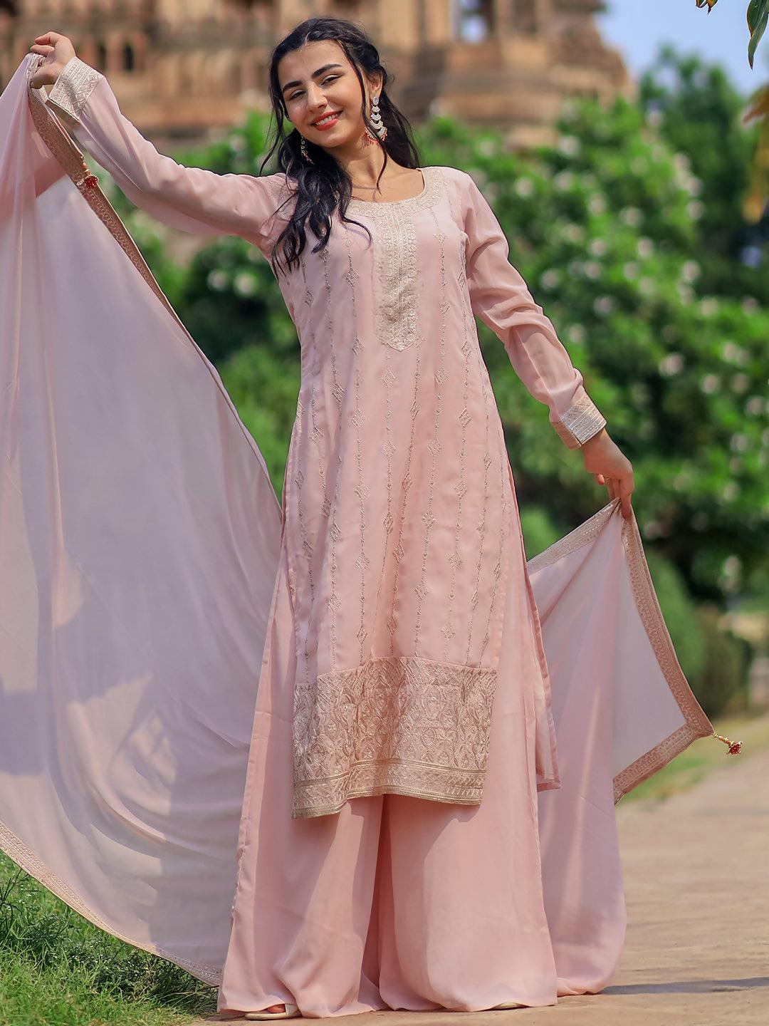 Women's LB Peach Embroidered Georgette Pakistani Suit