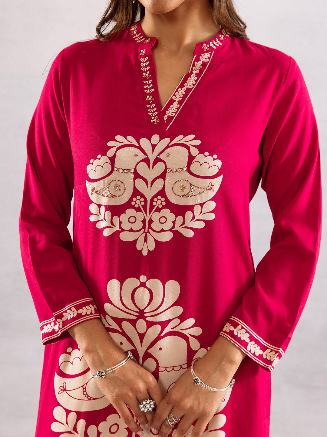 Ethnic Motifs Printed Mandarin Collar Straight Kurta With Palazzos