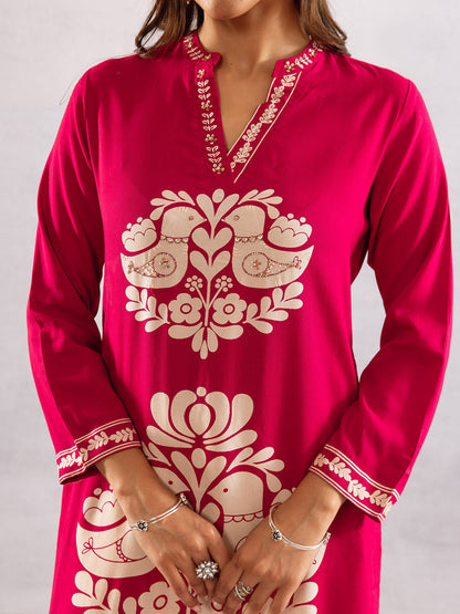 Ethnic Motifs Printed Mandarin Collar Straight Kurta With Palazzos