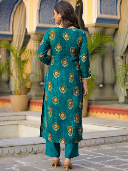Dhiyona KL Women Ethnic Motifs Embroidered Regular Kurta with Trousers & With Dupatta