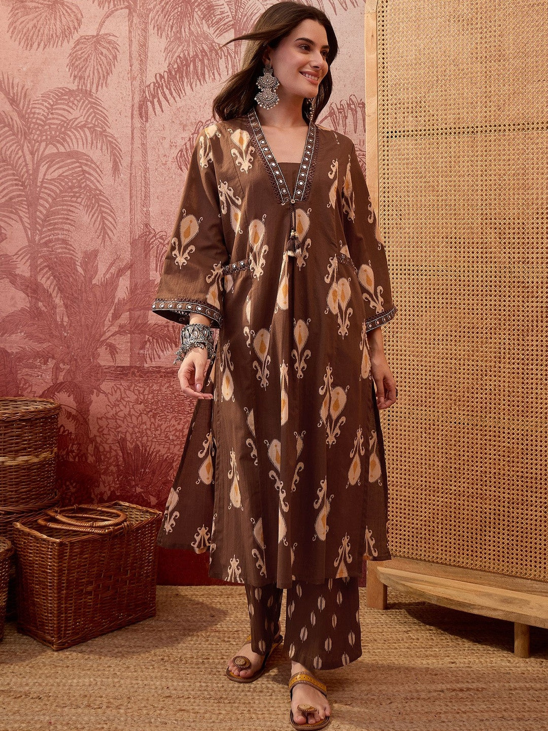 Women Ethnic Motifs Printed Regular Mirror Work Pure Cotton Kurta with Pyjamas & With Dupatta