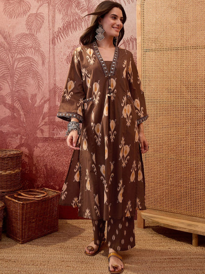 Women Ethnic Motifs Printed Regular Mirror Work Pure Cotton Kurta with Pyjamas & With Dupatta