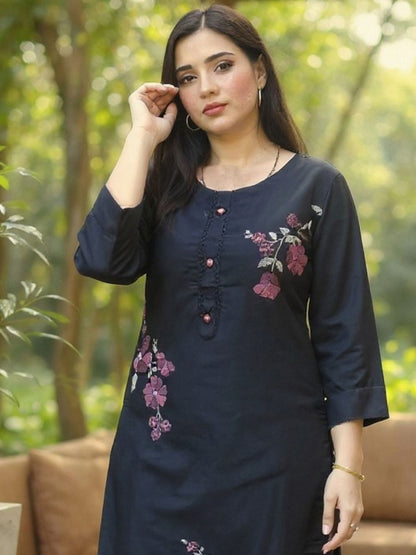Dhiyona IE Embroidered Round Neck Top With Trousers