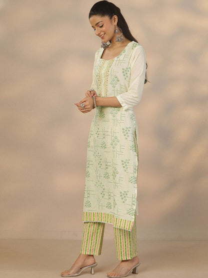 Women Ethnic Motifs Printed Regular Thread Work Kurta with Trousers & With Dupatta