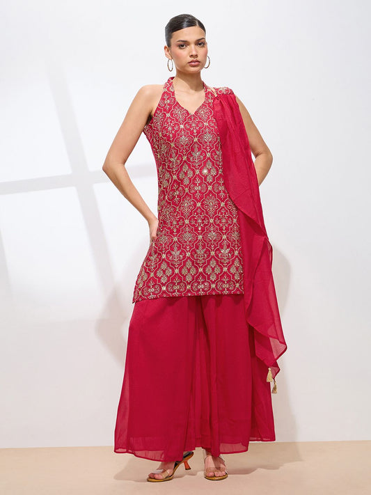 Dhiyona KL Women Ethnic Motifs Embroidered Kurti with Sharara & With Dupatta