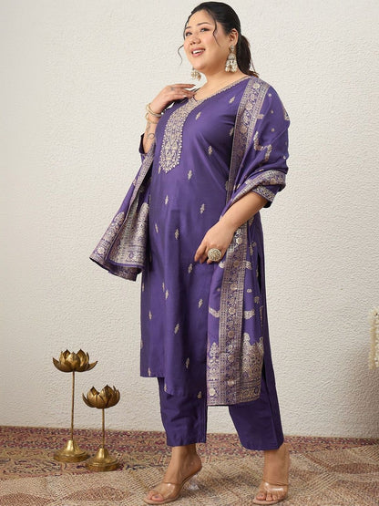 Dhiyona Women's Ethnic Motifs Embroidered Regular Kurta with Trousers & With Dupatta