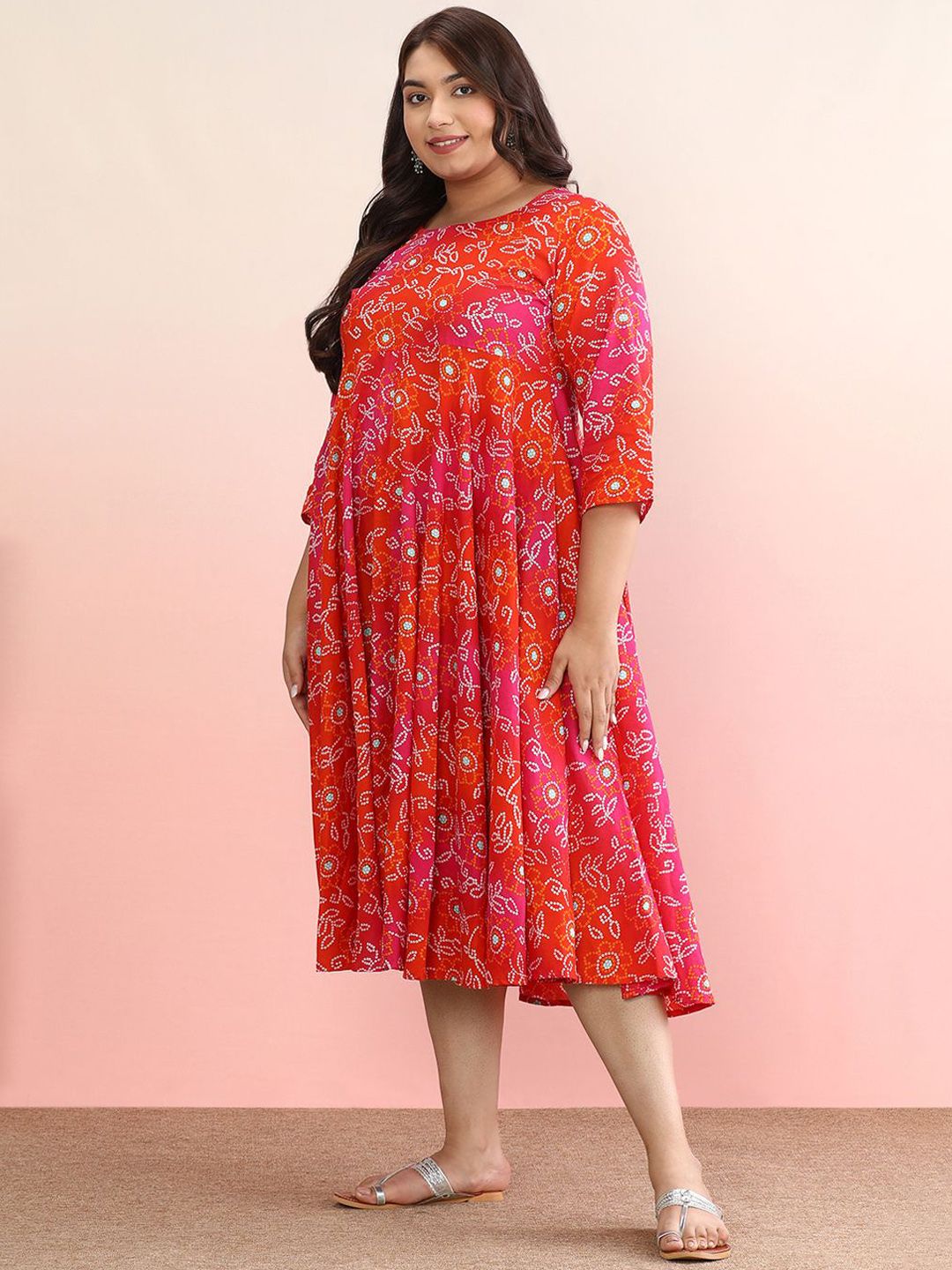 Dhiyona AY Women's Plus Size Ethnic Motifs Printed Pure Cotton A-Line Ethnic Dress