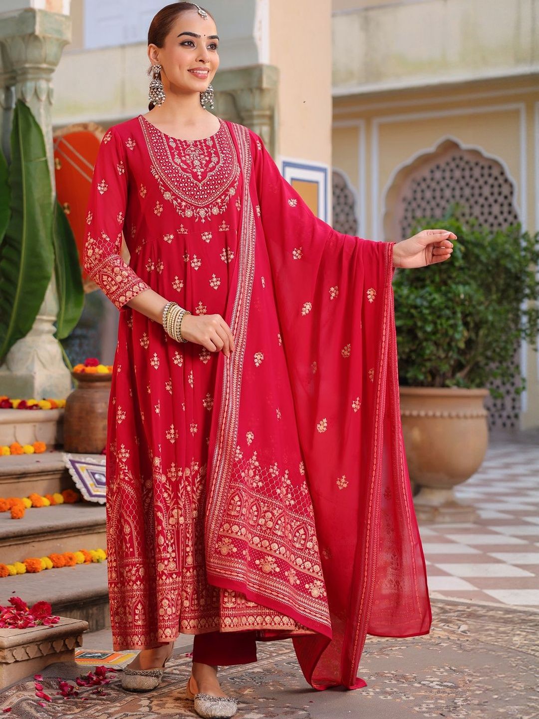 Dhiyona RR Women's Ethnic Motifs Printed Regular Kurta with Trousers & With Dupatta