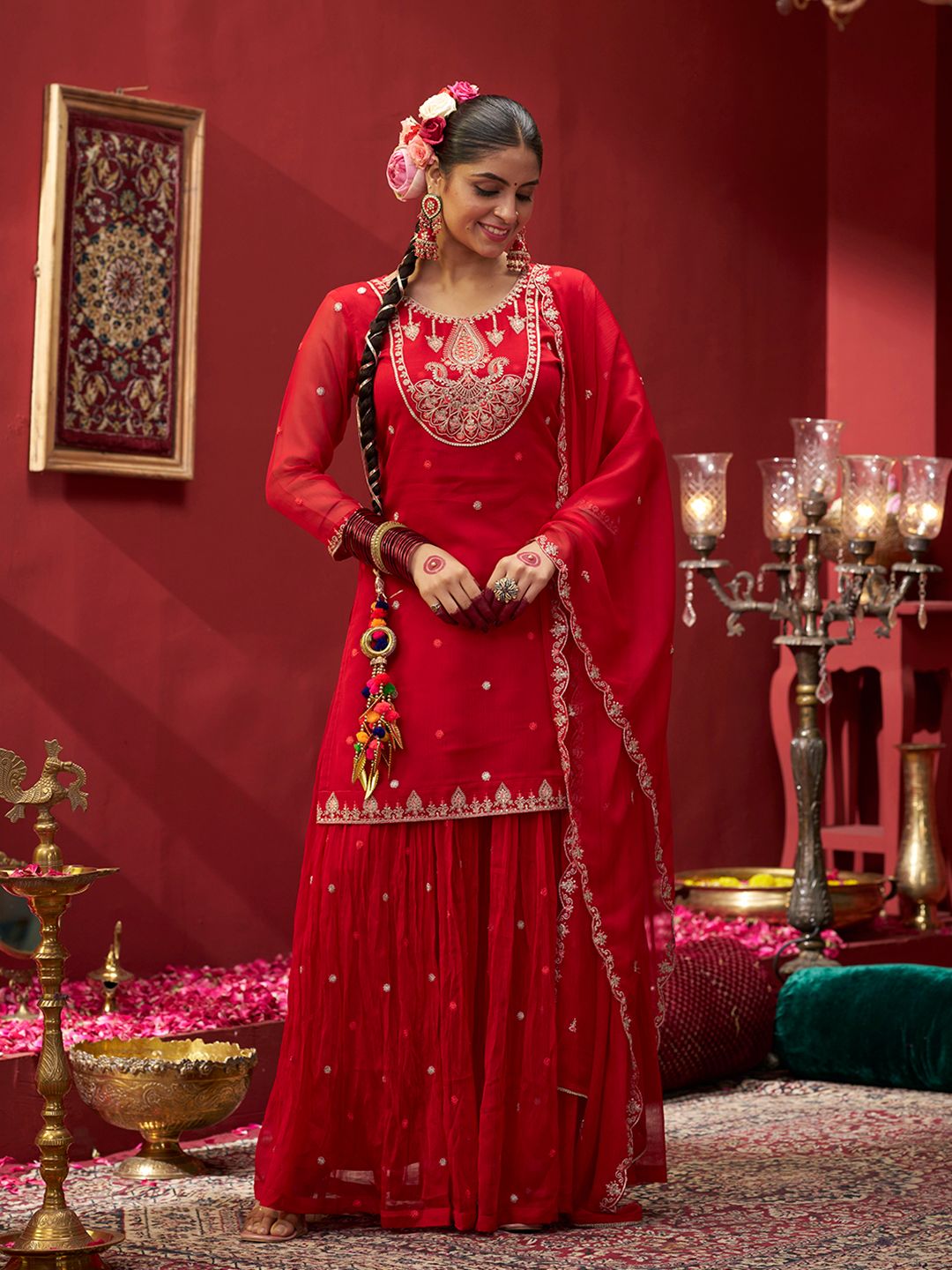 Dhiyona CH Women Ethnic Motifs Embroidered Kurta with Palazzos & Dupatta