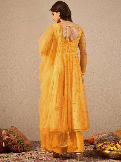 Dhiyona IN Women Floral Embroidered Regular Thread Work Kurta with Palazzos & Dupatta