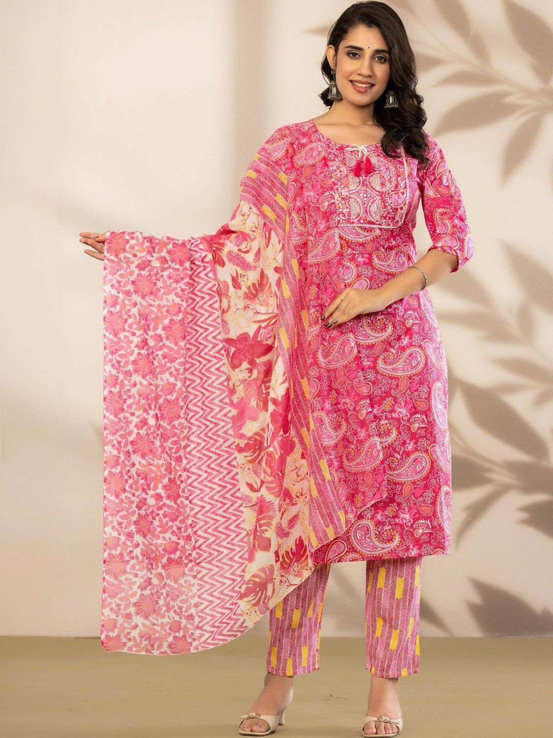 Women Paisley Printed Regular Patchwork Pure Cotton Kurta with Trousers & With Dupatta