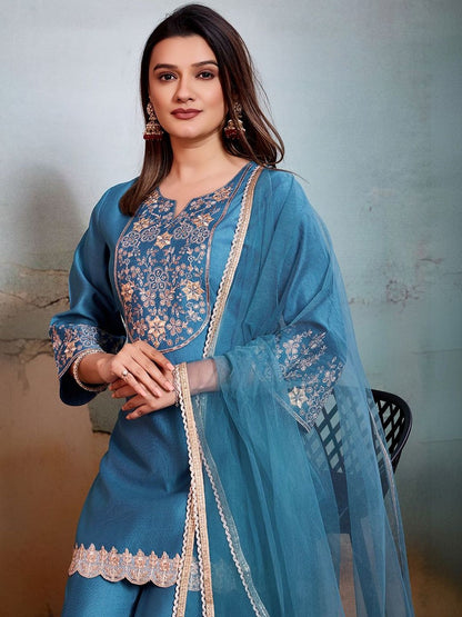 Dhiyona HOP Embroidered V-Neck Kurti Sharara & Dupatta