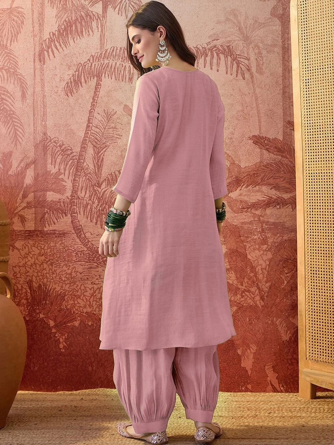 Women Ethnic Motifs Embroidered Empire Thread Work Kurti with Patiala