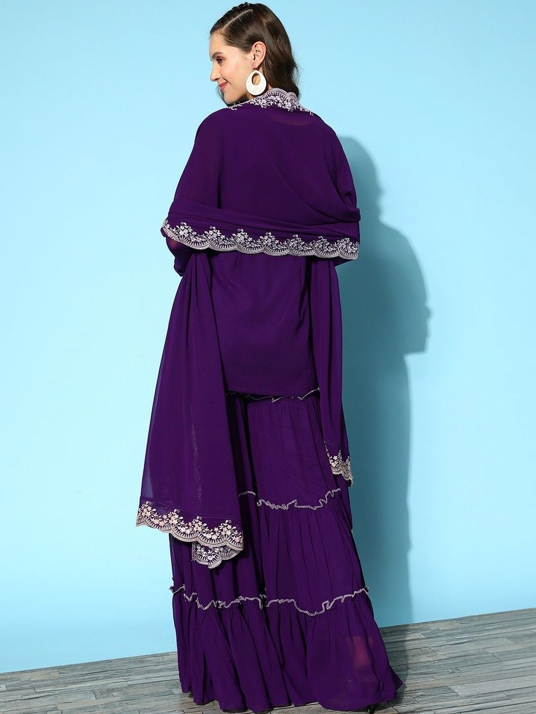 Dhiyona KL Women Ethnic Motifs Embroidered Regular Thread Work Kurta with Sharara & With Dupatta