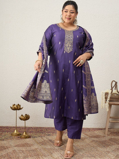 Dhiyona Women's Ethnic Motifs Embroidered Regular Kurta with Trousers & With Dupatta