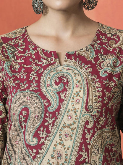 Printed Pure Cotton Round Neck Kurta & Palazzos Kurta Sets