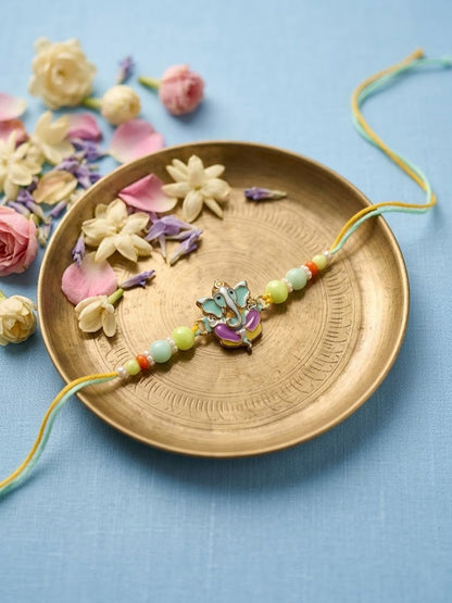 Anouk Multicolor Artificial Beads Ganesh Ji Thread Rakhi With Roli Chawal Chandan Mishri