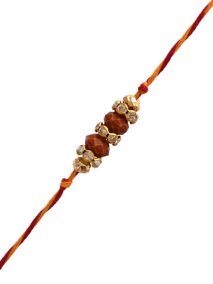 Dhiyona Gold-Toned Beaded Rakhi With Roli Chawal & Greeting Card