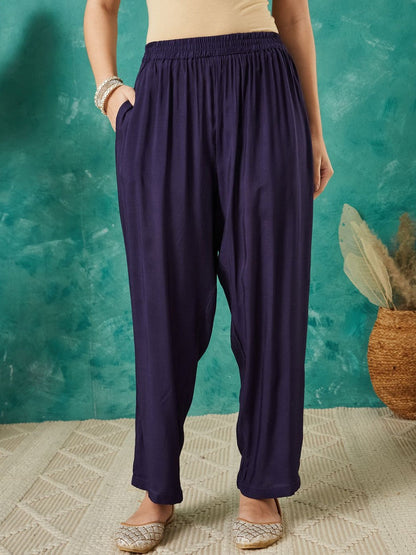 Printed Round Neck Kurta & Trousers With Dupatta