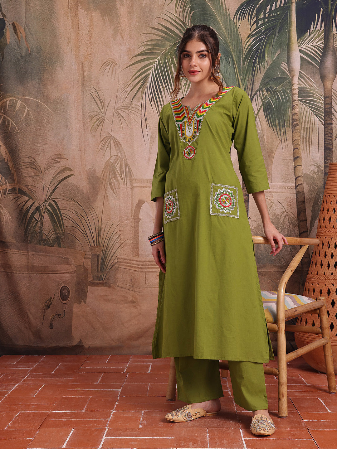 Geometric Embroidered Kurta with Palazzos