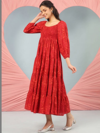 Dhiyona AY Women's Printed Cotton Fit & Flared Maxi Ethnic Dresses