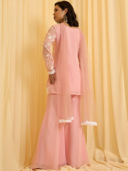 Dhiyona CH Women Floral Embroidered Regular Thread Work Kurta with Sharara & With Dupatta