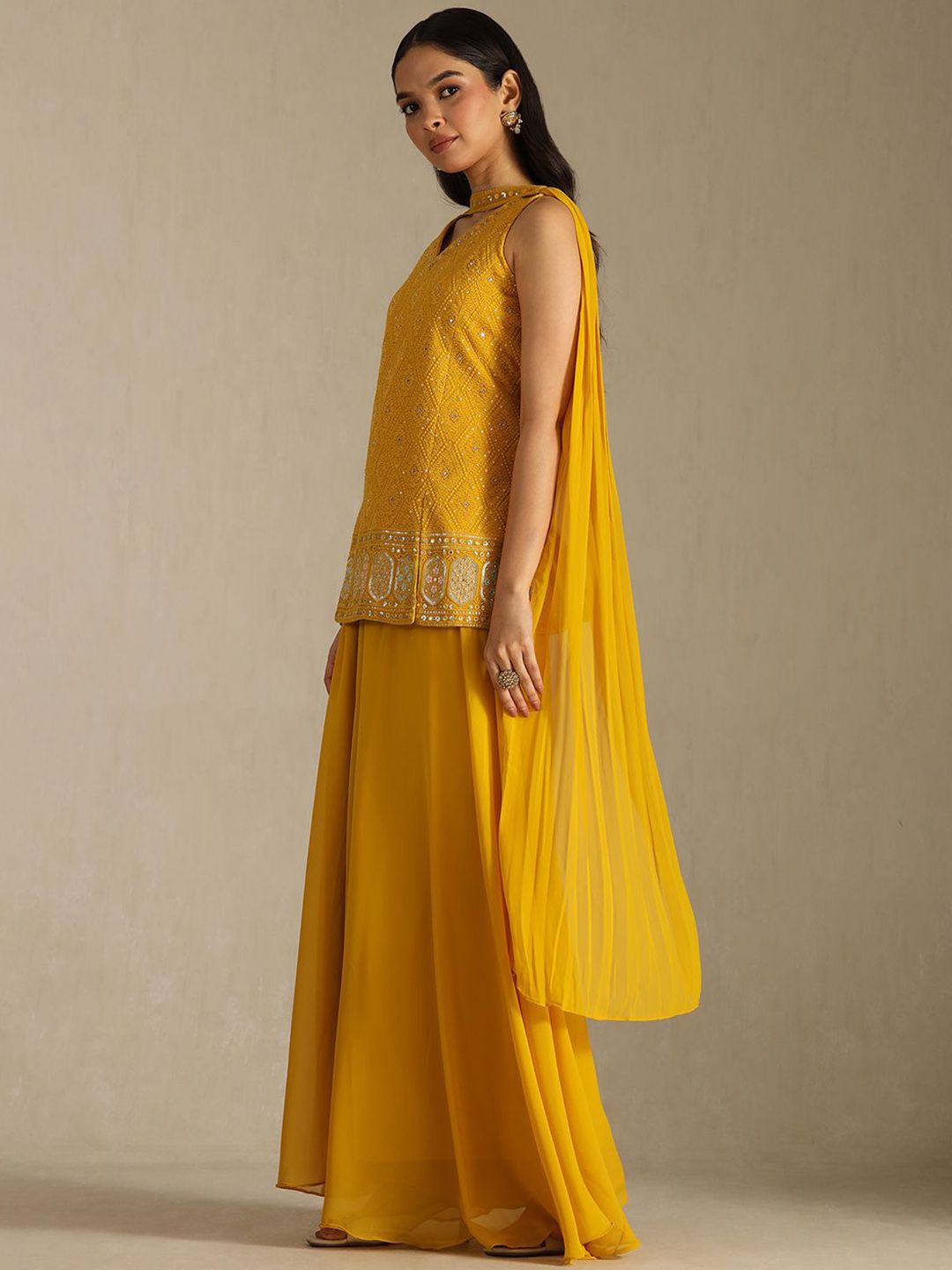 Dhiyona SO Women's Women Ethnic Motifs Embroidered Regular Mirror Work Kurti & Palazzos With Dupatta
