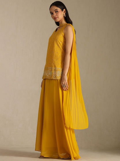 Dhiyona SO Women's Women Ethnic Motifs Embroidered Regular Mirror Work Kurti & Palazzos With Dupatta